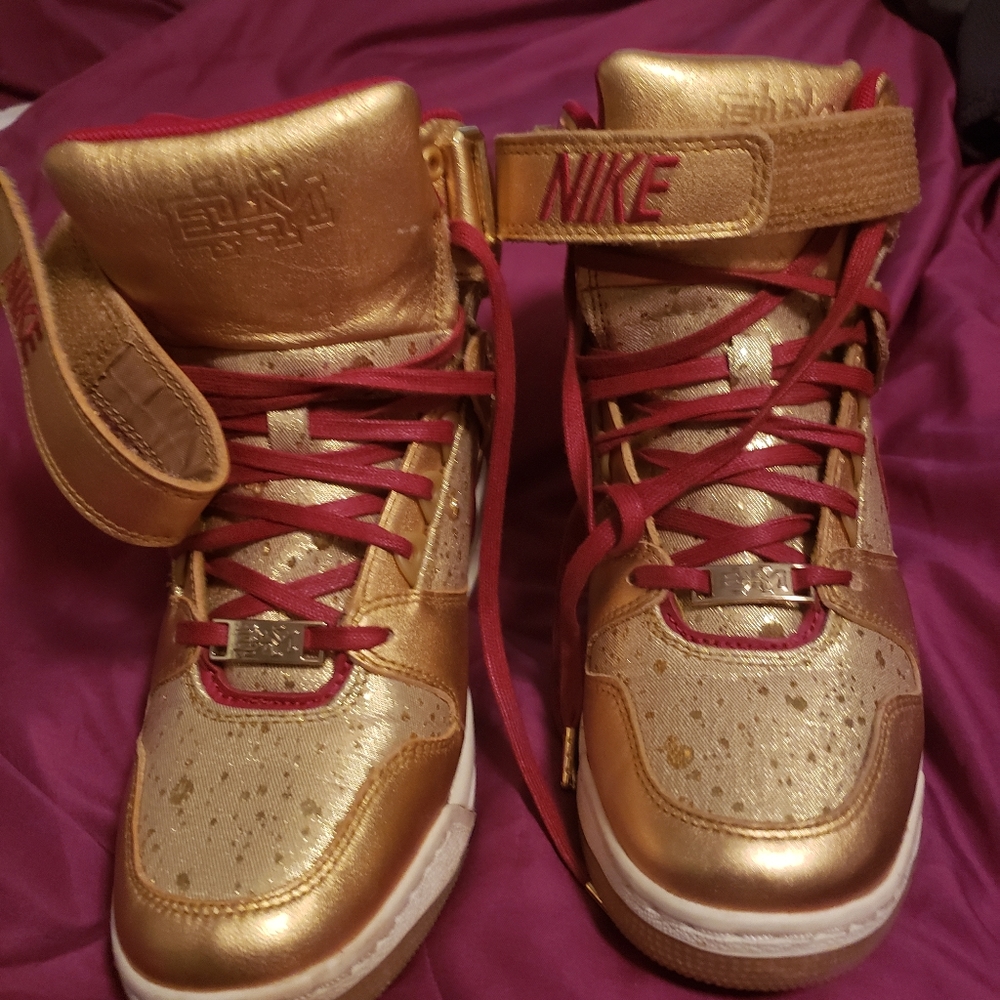 Nike Gold and Red High-Top Sneakers